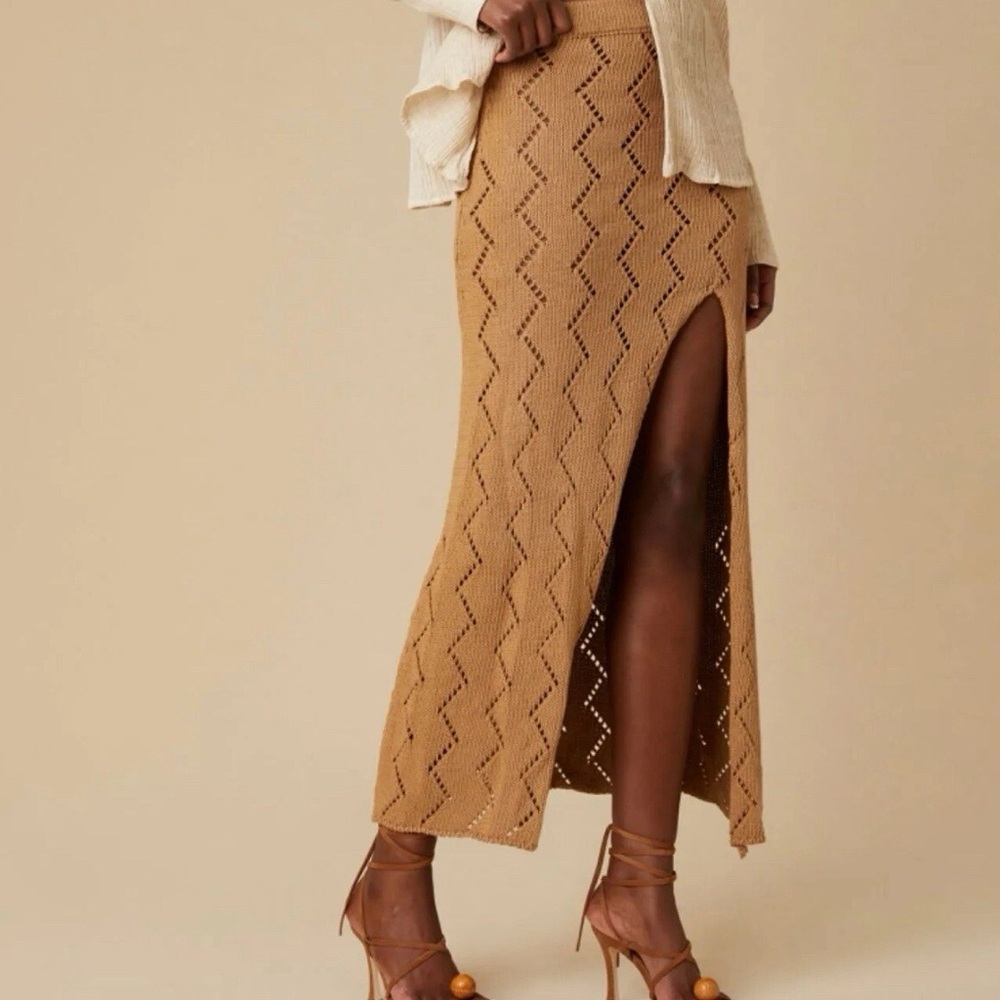 Savannah Morrow NWOT XS Lauryn Skirt Almond Cotton Knit Midi